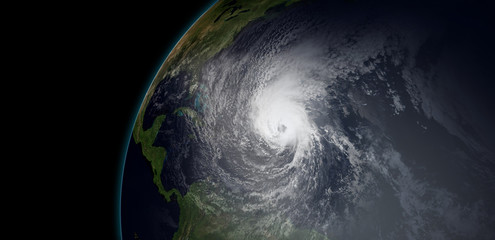 Extremely detailed and realistic high resolution 3d illustration of hurricane irma hitting the Caribbean Islands. Shot from Space. Elements of this image are furnished by Nasa.