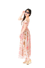 beautiful slim lady turning looking at camera