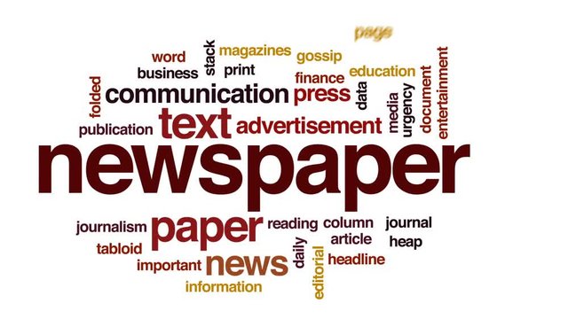 Newspaper animated word cloud, text design animation.