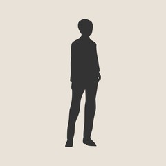 Business Woman Black Silhouette Standing Full Length Over White Background Vector Illustration. Front View