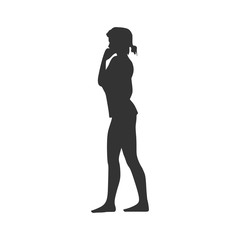 Woman Black Silhouette Standing Full Length Over White Background. Vector Illustration. SideView