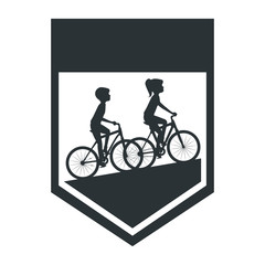 cycling people riding a bicycle frame vector illustration design