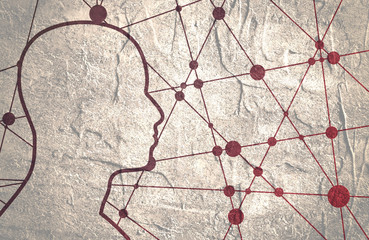 Silhouette of a man's head. Mental health relative brochure, report design template. Scientific medical designs.