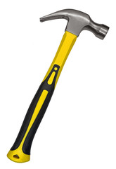 Black and yellow hammer isolated over white