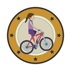 woman cyclist riding a bicycle elegant frame vector illustration design