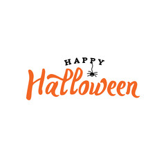 Happy Halloween Typography with Spider Over White, Vector Illustration