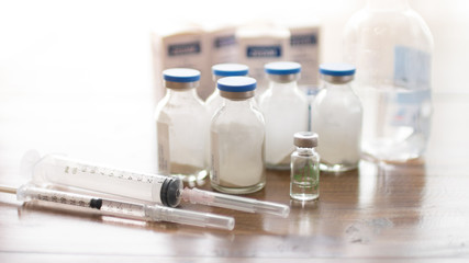 Injection needle Syringe and Vials with Medicine