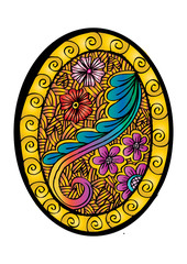Floral ornamental on oval frame.