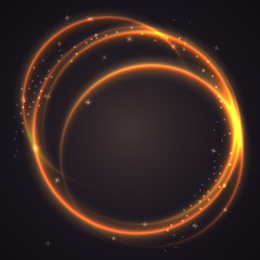 Abstract ring background with luminous swirling sparkle. Glowing spiral. Shine round frame tunnel with circles light effect. Cover for your presentation and design with space for your message.
