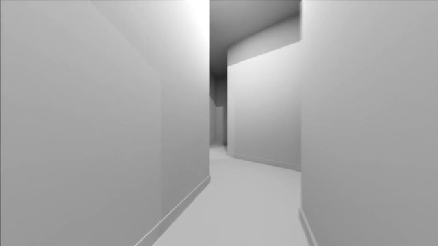 First person View of a Trip Through a White Walled Maze