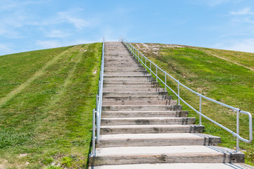 The steep stairway to the top of Mount Trashmore in Virginia Beach, Virginia.  A former landfill on the site was converted to a city park in 1974.  
