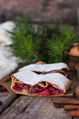 Strudel with a cherry. Cherry pie.
