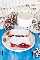 Strudel with a cherry. Cherry pie.