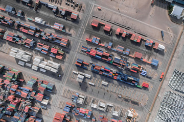 container cargo ship, import export, business logistic supply chain transportation concept for shipping aerial view 90 degree background