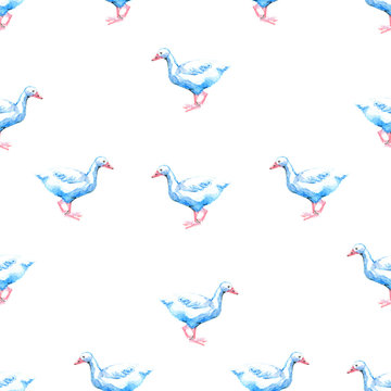 Watercolor pencil seamless pattern with geese