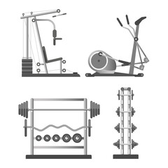 Training apparatuses and weights on stands illustrations set