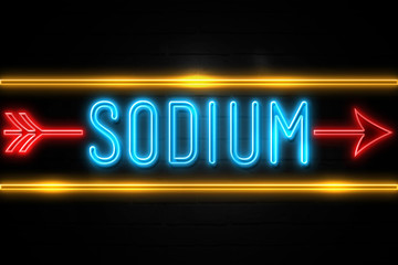 Sodium  - fluorescent Neon Sign on brickwall Front view