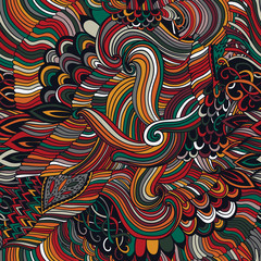 Seamless pattern abstract background with colorful ornament. Hand draw illustration, coloring book zentangle. Algae sea motif