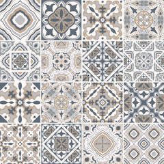 Traditional ornate portuguese decorative tiles azulejos. Abstract background. Vector hand drawn illustration, typical portuguese tiles, Ceramic tiles. Set of mandalas