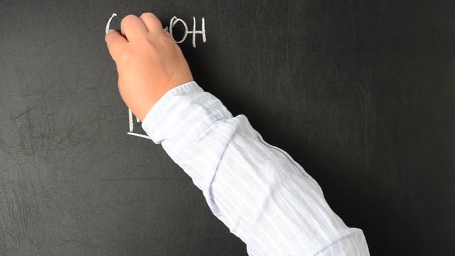 Chemical formula Aspirin.	We write with chalk on a board.