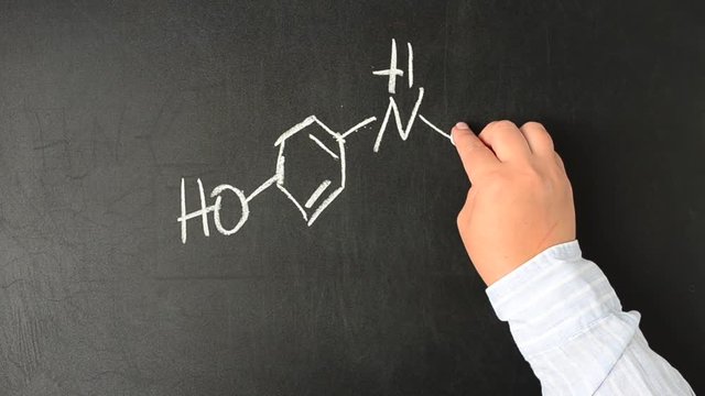 Chemical formula of Panadol and Paracetamol.	We write with chalk on a board.