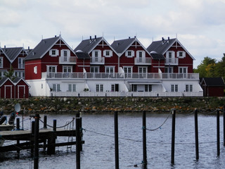 Wooden houses on water front