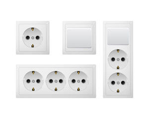 Electrical socket Type F with switch. Power plug. Realistic receptacle from Europe and Russia.