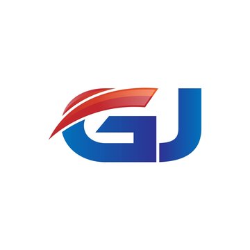 modern vector initial letters logo swoosh gj red blue