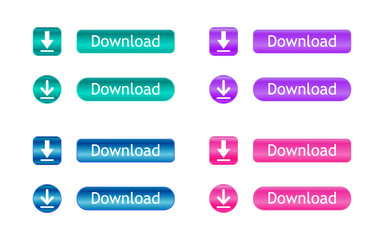 Download buttons. Set of colored download icons. Vector illustration.