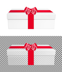 Transparent gift box with red ribbon and bow