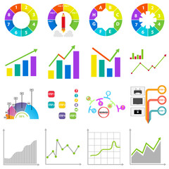Info graphics, graph, diagram, analysis. A large set of graphs