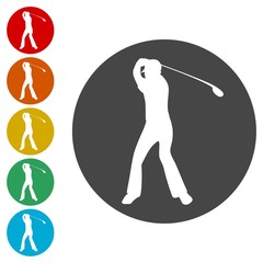 Golf player icons set 