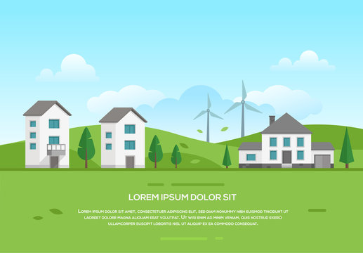 Ecofriendly town with windmills - modern vector illustration