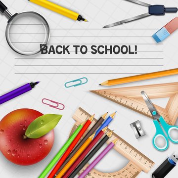 Welcome Back to school template with schools supplies