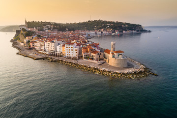 Piran on Slovenian adriatic coast in morning sun