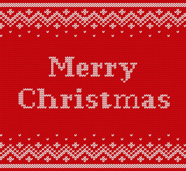 Fototapeta na wymiar Christmas seamless pattern. Knit design. Vector Xmas and New year red background. Knitted winter texture.