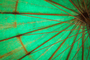 Large green umbrella rusted wire