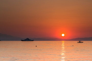 Sunset on the beach in Thassos island, Greece