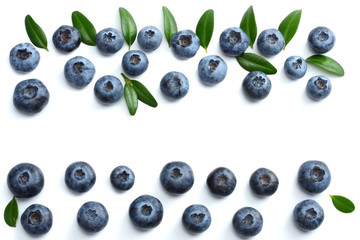 blueberries isolated on white background. top view