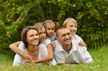 Fototapeta premium rodzina, leżąc na zielonej trawie
