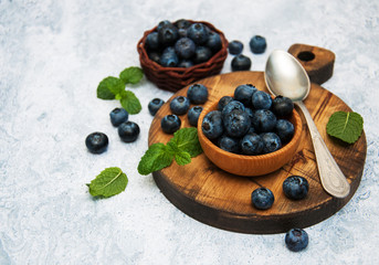 Fresh blueberries on a bowl