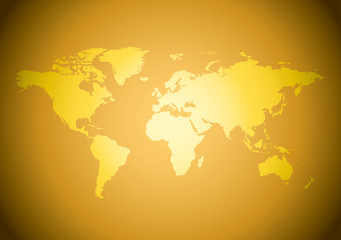 Fototapeta na wymiar bright golden background with map of the world - vector