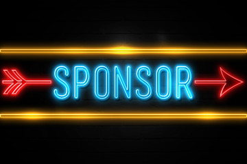 Sponsor  - fluorescent Neon Sign on brickwall Front view