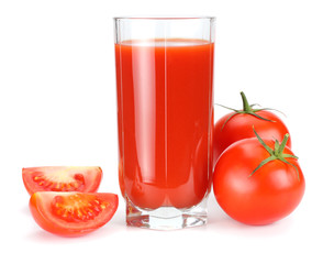 tomato juice isolated on white background. juice in glass