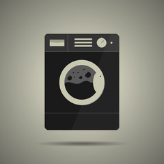 Washing machine icon in flat style, web icon, isolated, black and white colors