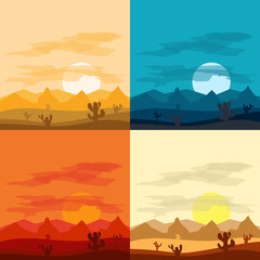 Desert landscape days and desert at night. Landscapes of the desert