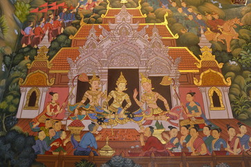 Public wall Paintings in Wat Wat Chedi Luang Chiangmai Thailand