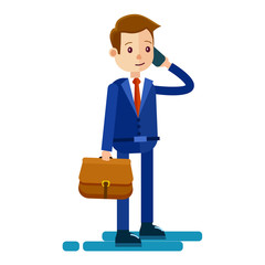 Cartoon Businessman Talks by Phone Illustration