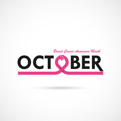 Breast Cancer October Awareness Month Campaign Background.Women health vector design.Breast cancer awareness logo design.Breast cancer awareness month icon.Realistic pink ribbon.Pink care logo.
