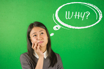 Girl student is thinking question Why